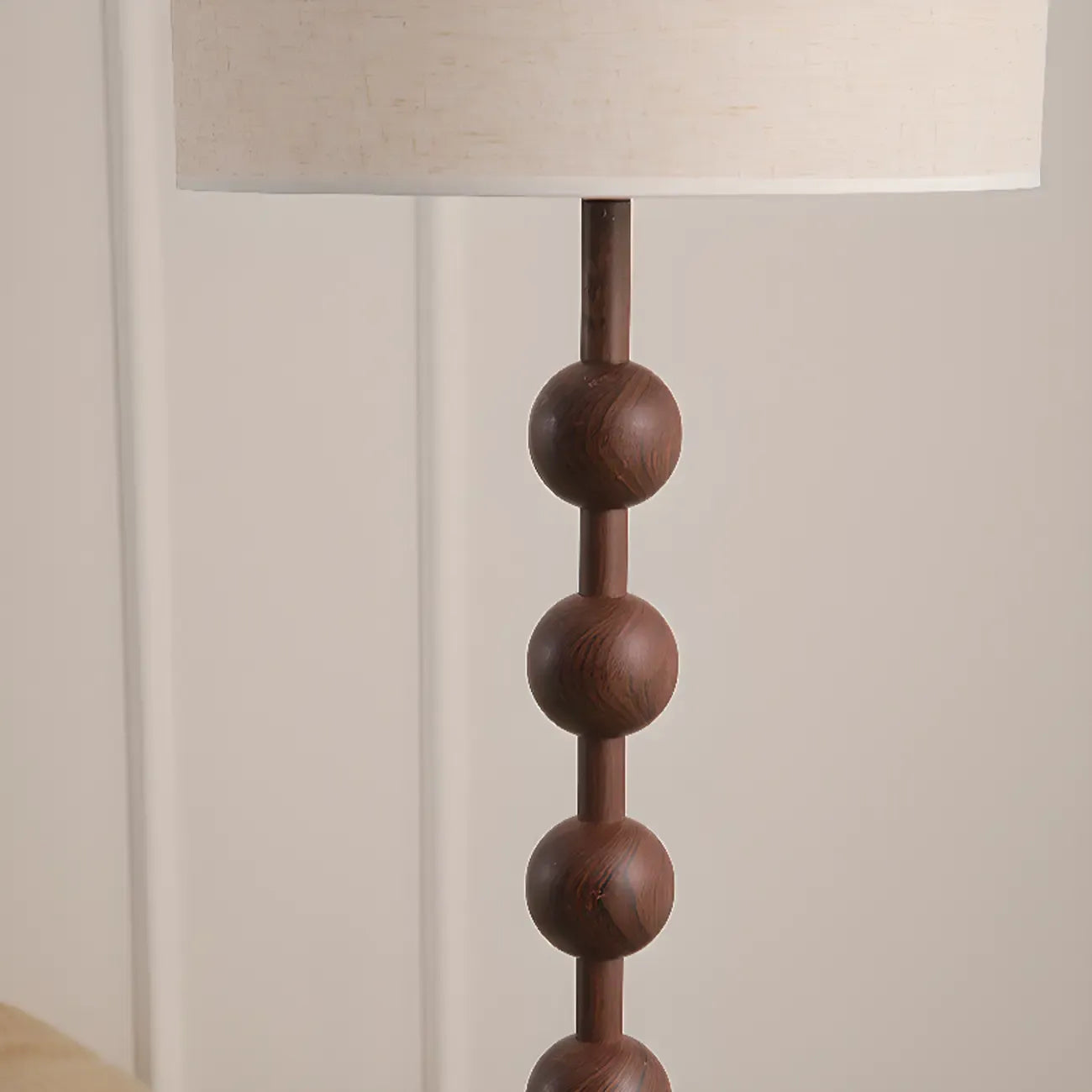 Stacked Ball Wood Floor Lamp with Fabric Shade for Living Room