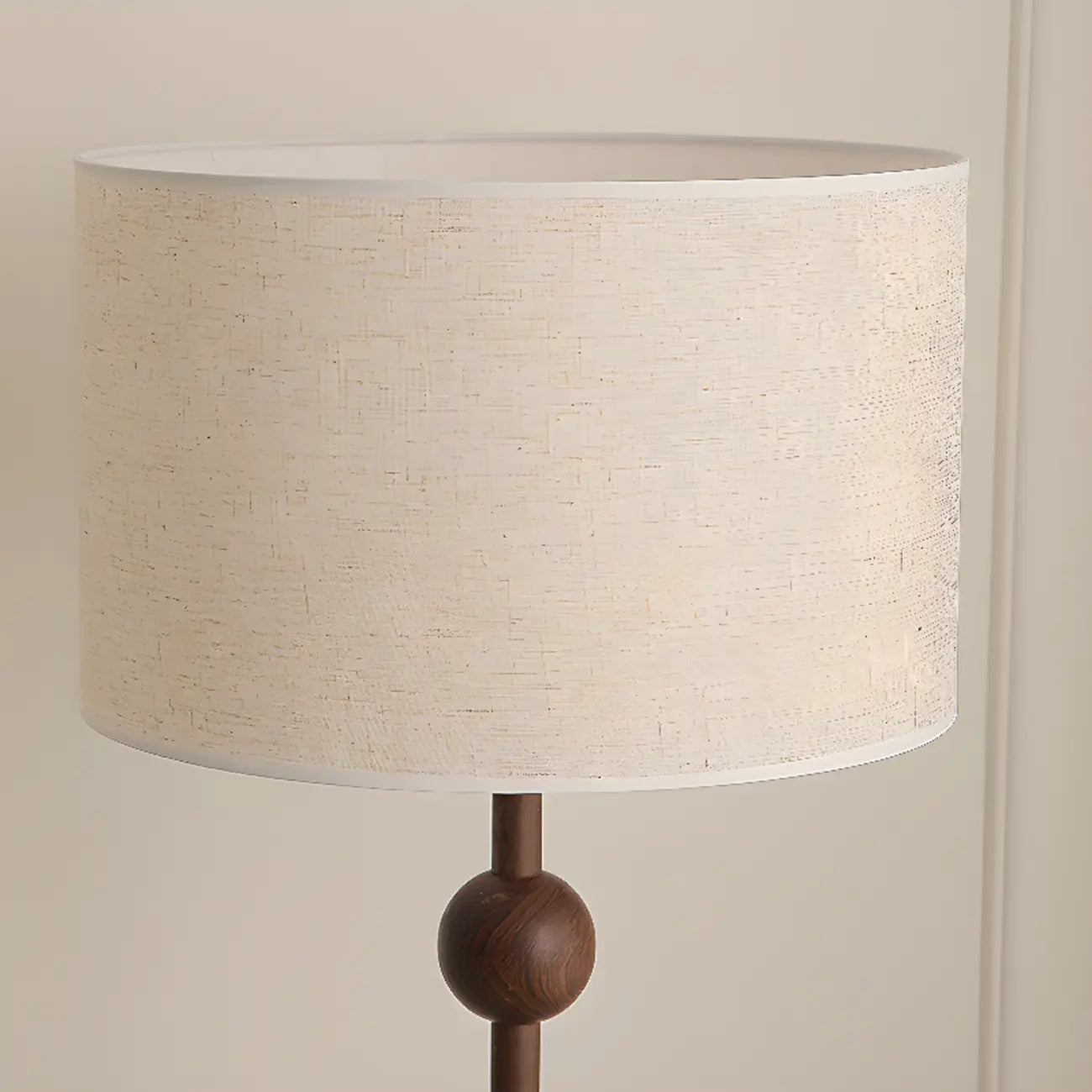 Stacked Ball Wood Floor Lamp with Fabric Shade for Living Room
