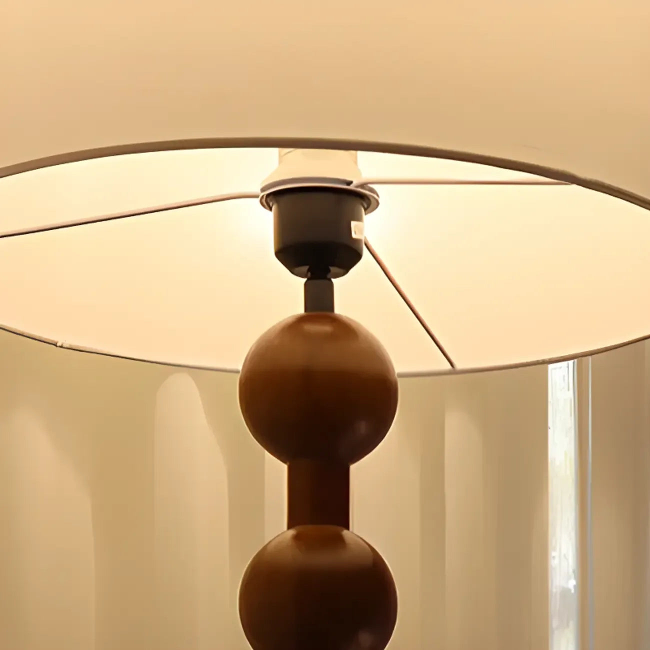 Stacked Ball Wood Floor Lamp with Fabric Shade for Living Room
