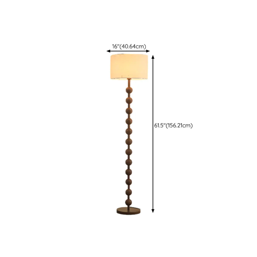 Stacked Ball Wood Floor Lamp with Fabric Shade for Living Room