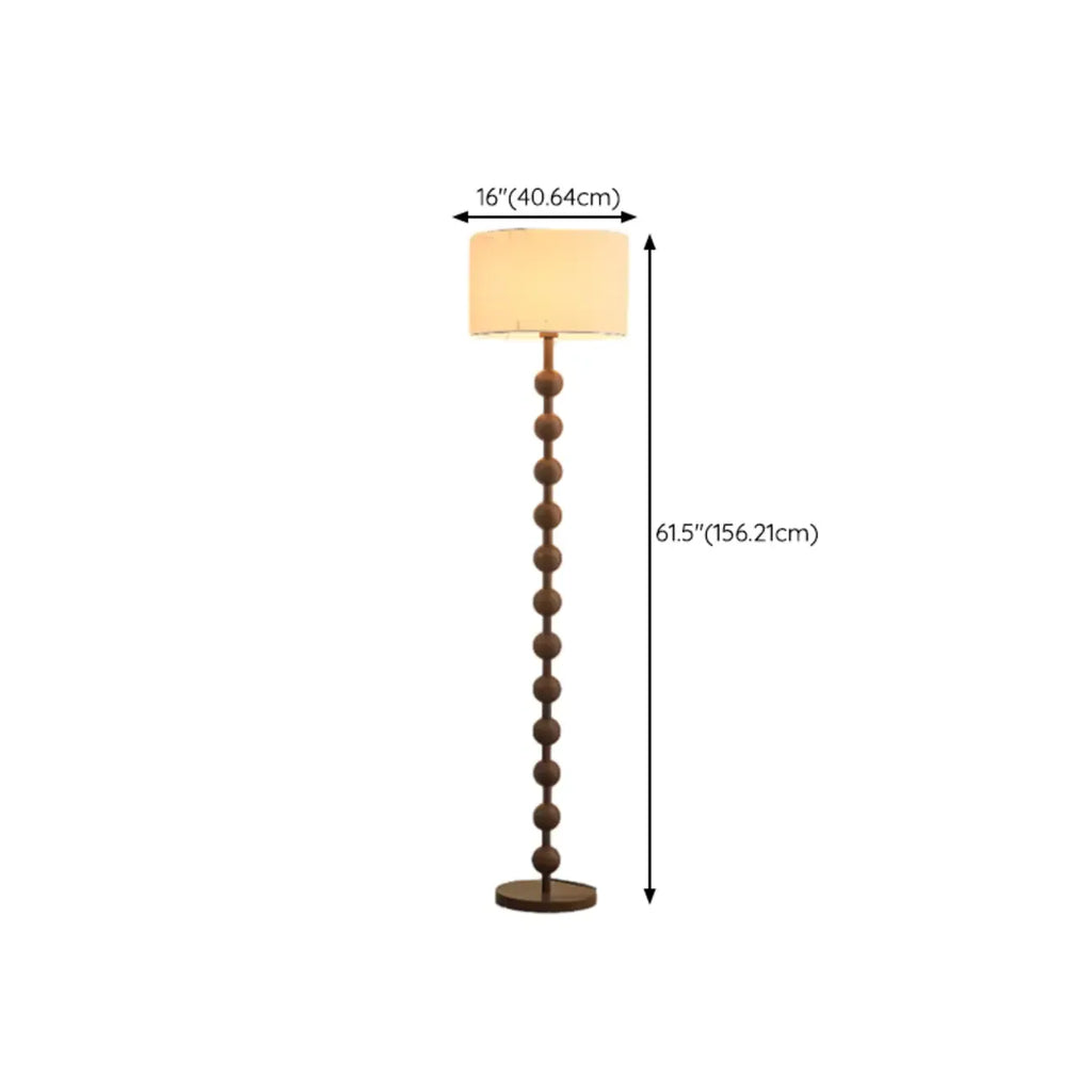 Stacked Ball Wood Floor Lamp with Fabric Shade for Living Room