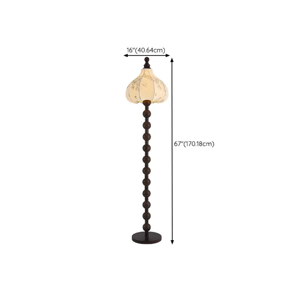 Stacked Ball Wood Floor Lamp with Fabric Shade for Living Room