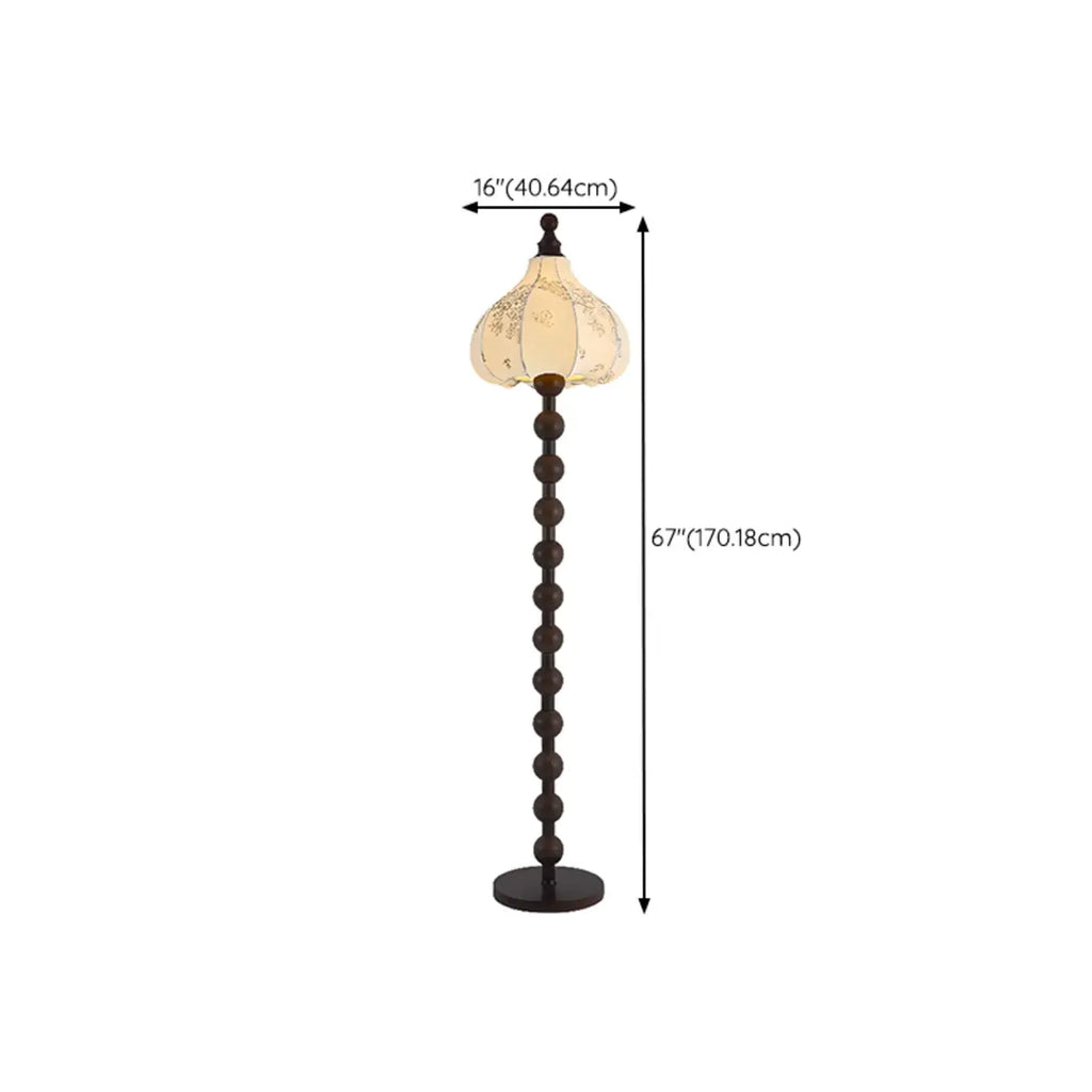 Stacked Ball Wood Floor Lamp with Fabric Shade for Living Room