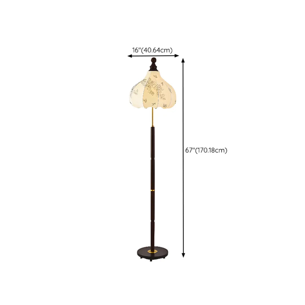 Stacked Ball Wood Floor Lamp with Fabric Shade for Living Room
