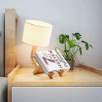 Unique Wood Table Lamp with Book Storage for Living Room