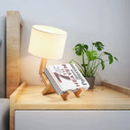 Unique Wood Table Lamp with Book Storage for Living Room