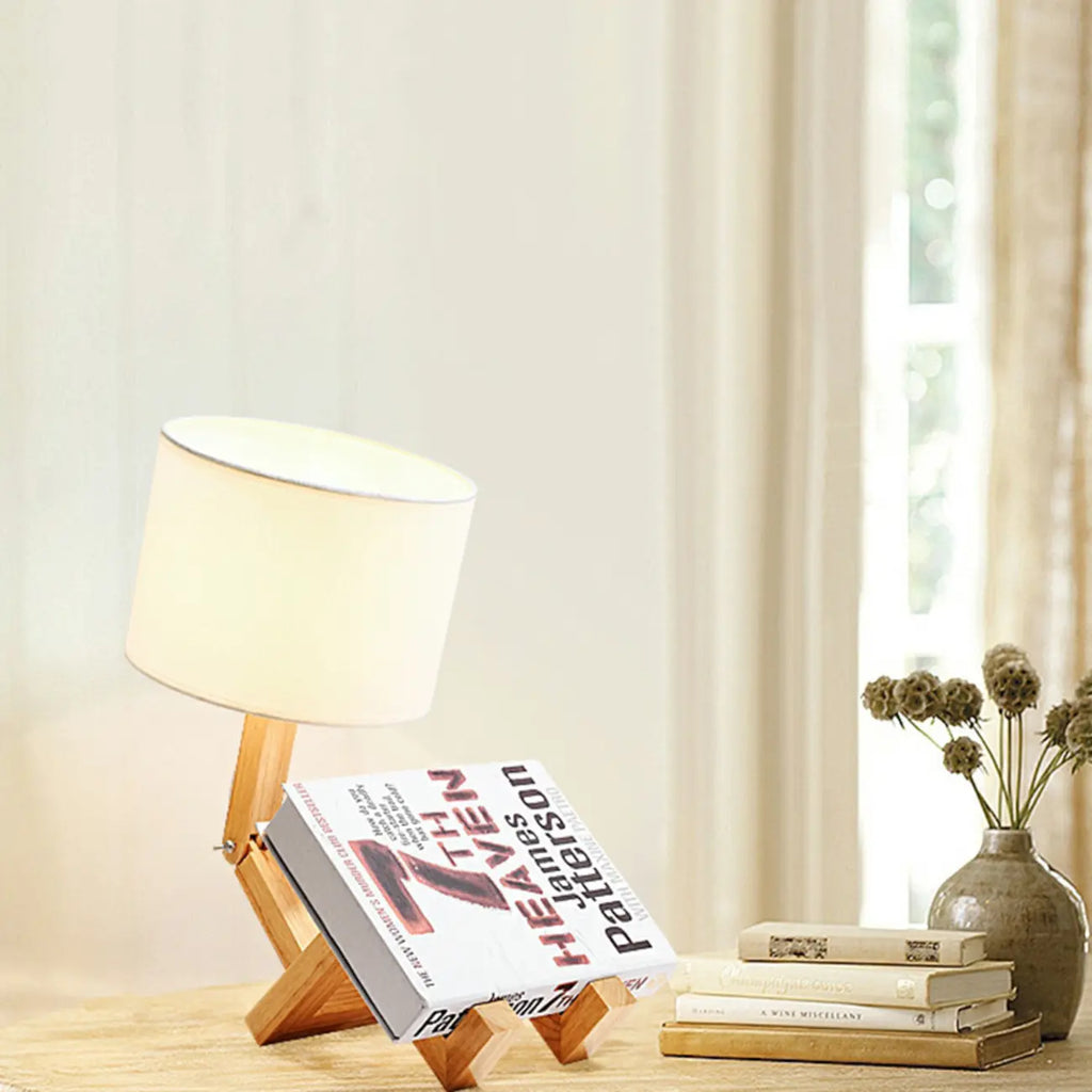 Unique Wood Table Lamp with Book Storage for Living Room