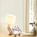 Unique Wood Table Lamp with Book Storage for Living Room