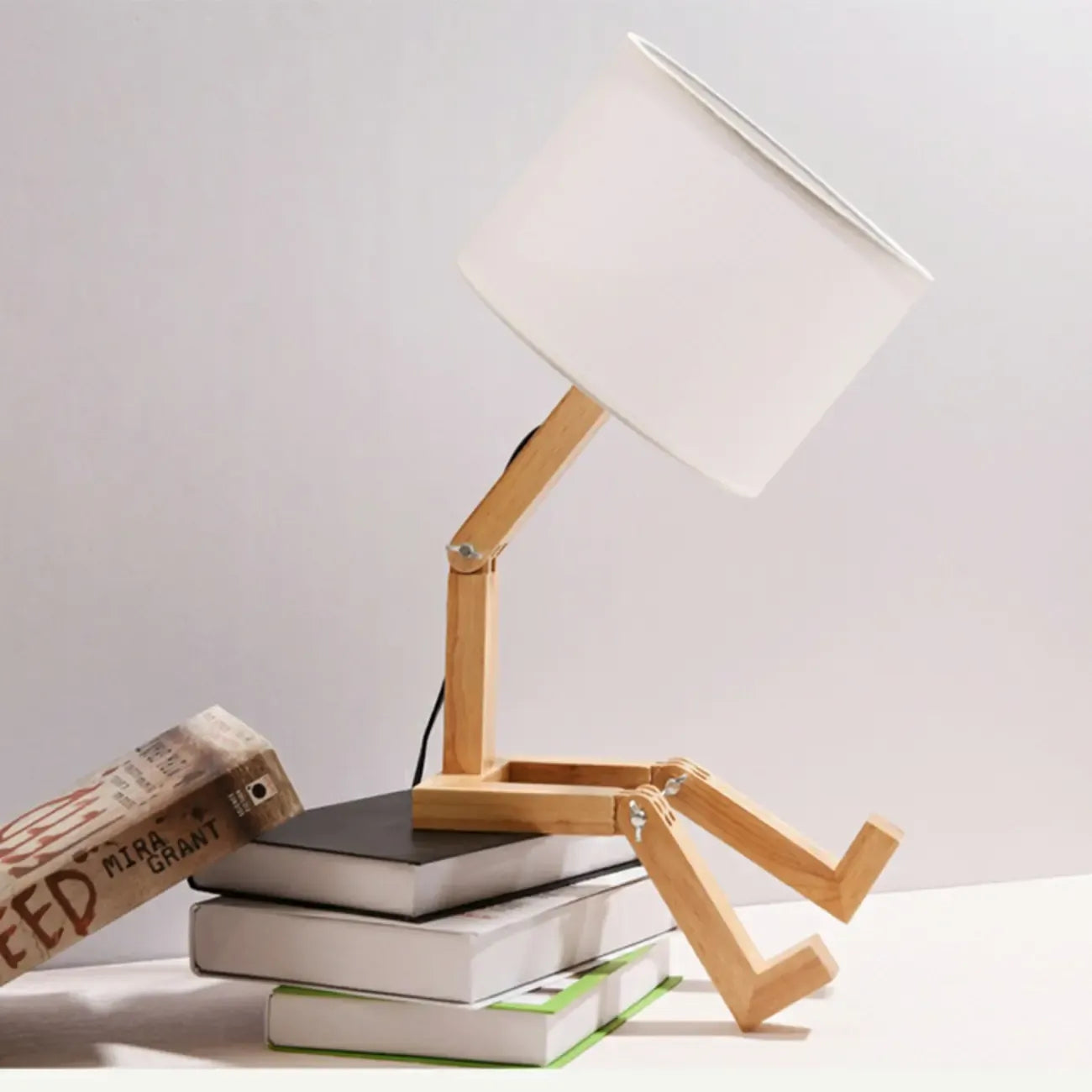 Unique Wood Table Lamp with Book Storage for Living Room