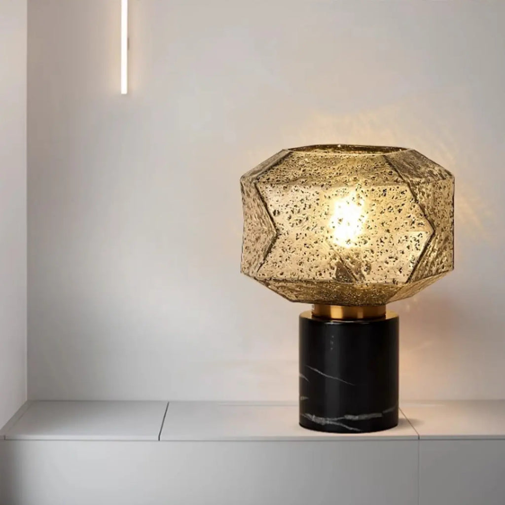 Geometric Caramel Glass Table Lamp for Living Room