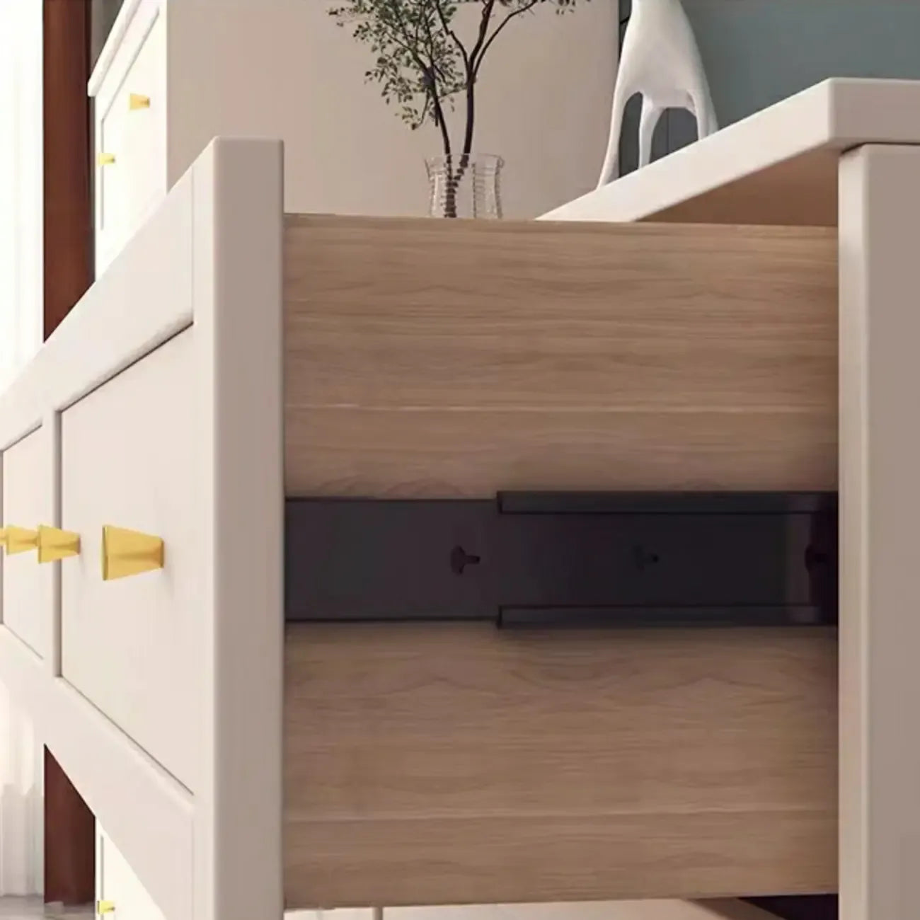 White Wooden Sideboard with 3 Drawers and Cabinets