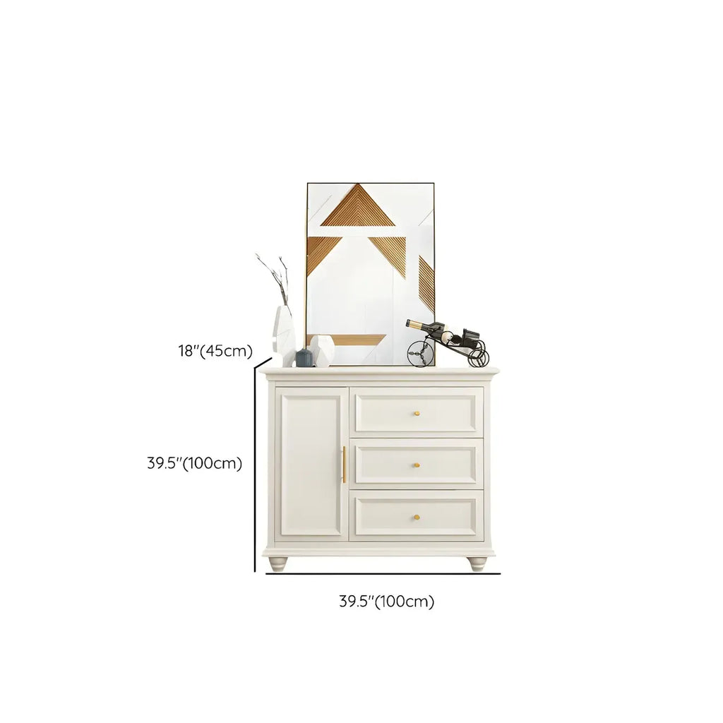 White Wooden Sideboard with 3 Drawers and Cabinets