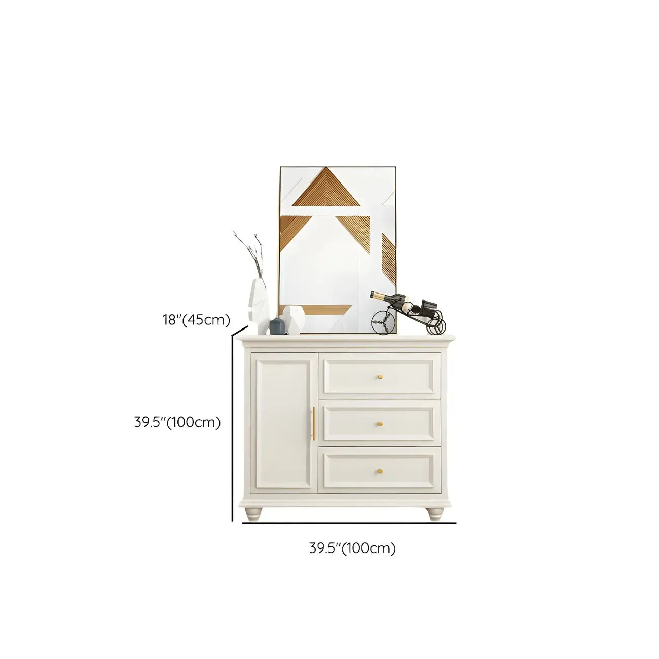 White Wooden Sideboard with 3 Drawers and Cabinets