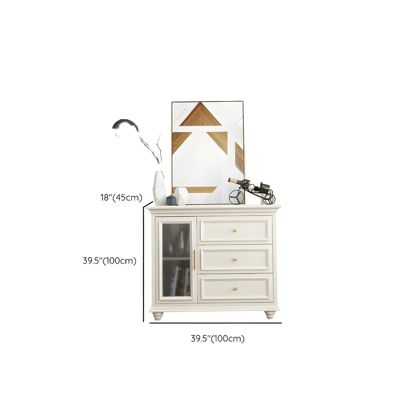 White Wooden Sideboard with 3 Drawers and Cabinets