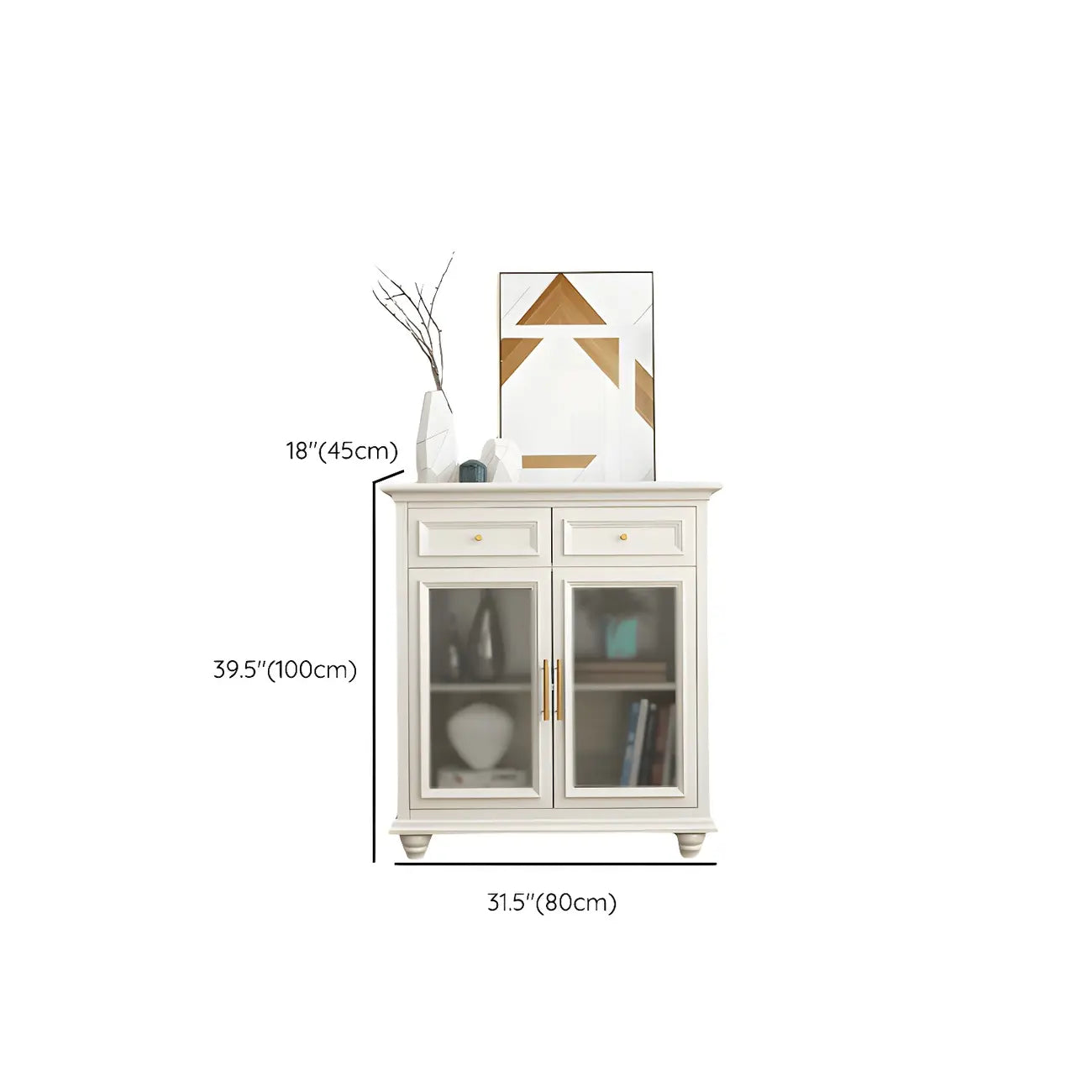 White Wooden Sideboard with 3 Drawers and Cabinets