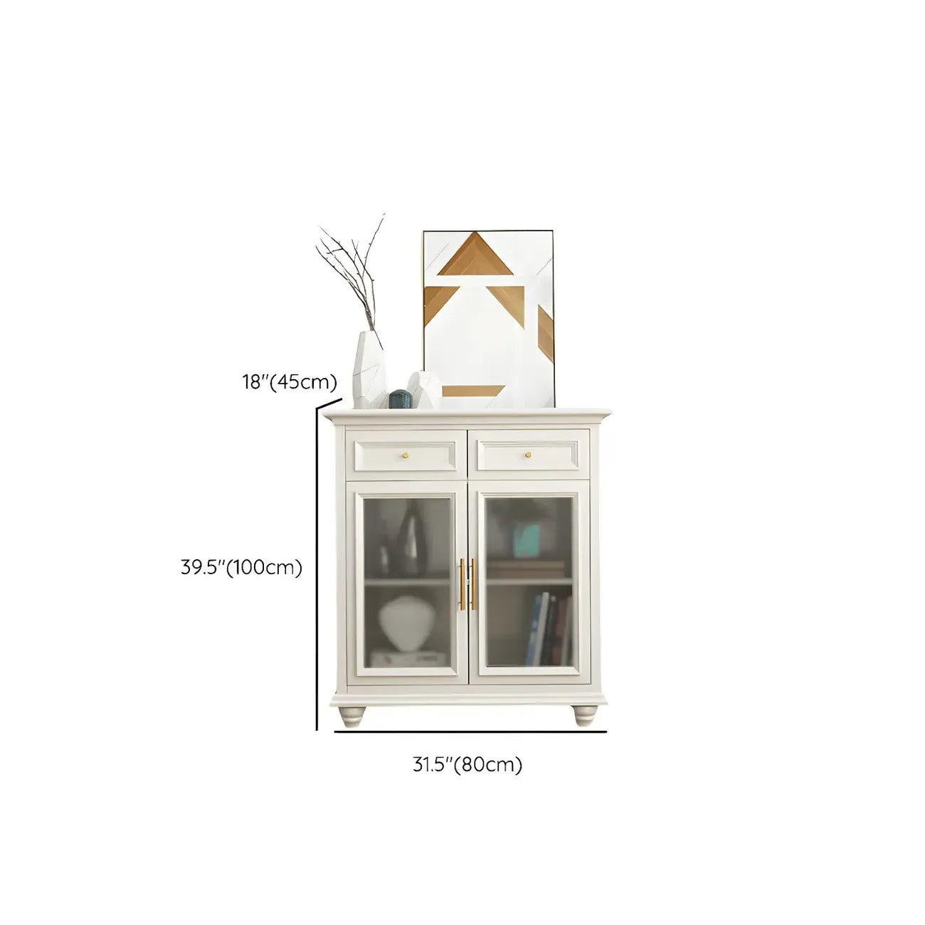White Wooden Sideboard with 3 Drawers and Cabinets