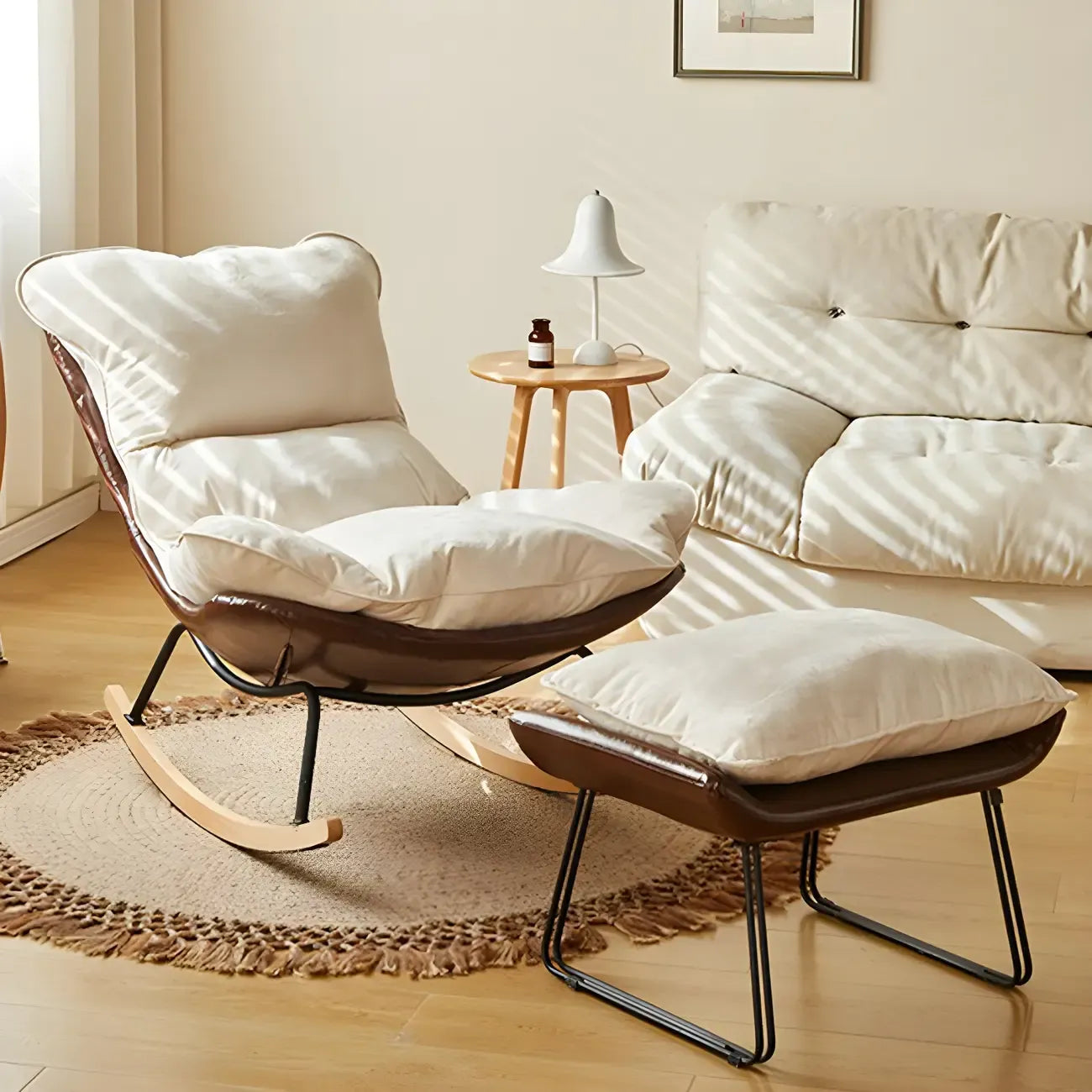 Suede Upholstered Rocking Chair with Ottoman for Living Room