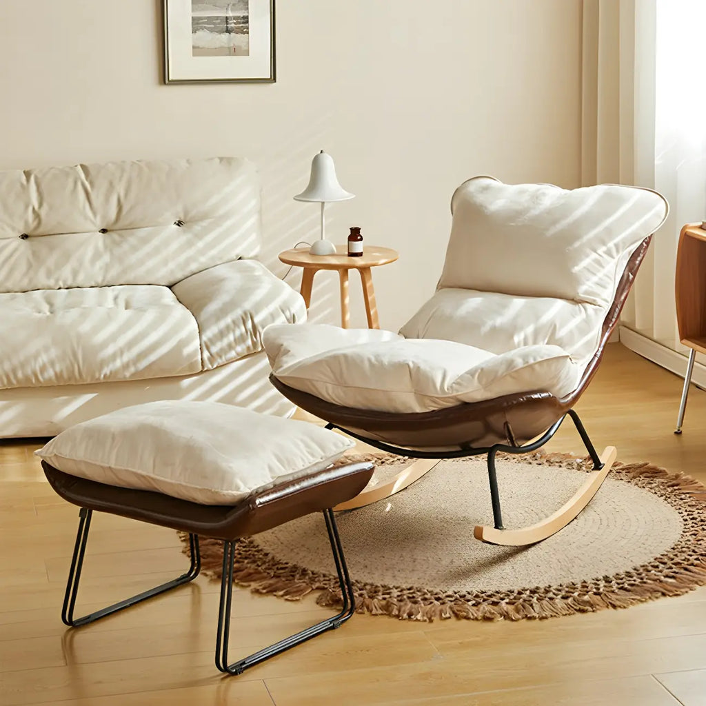 Suede Upholstered Rocking Chair with Ottoman for Living Room