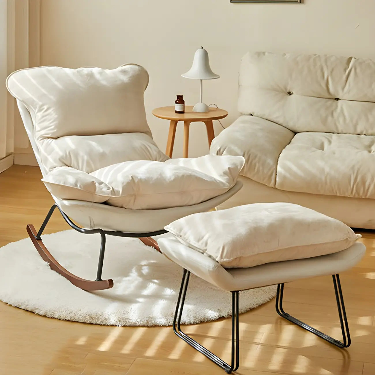Suede Upholstered Rocking Chair with Ottoman for Living Room