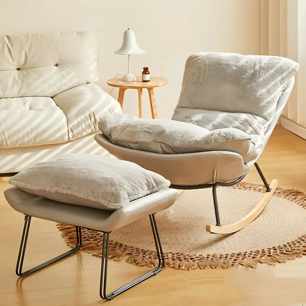 Suede Upholstered Rocking Chair with Ottoman for Living Room