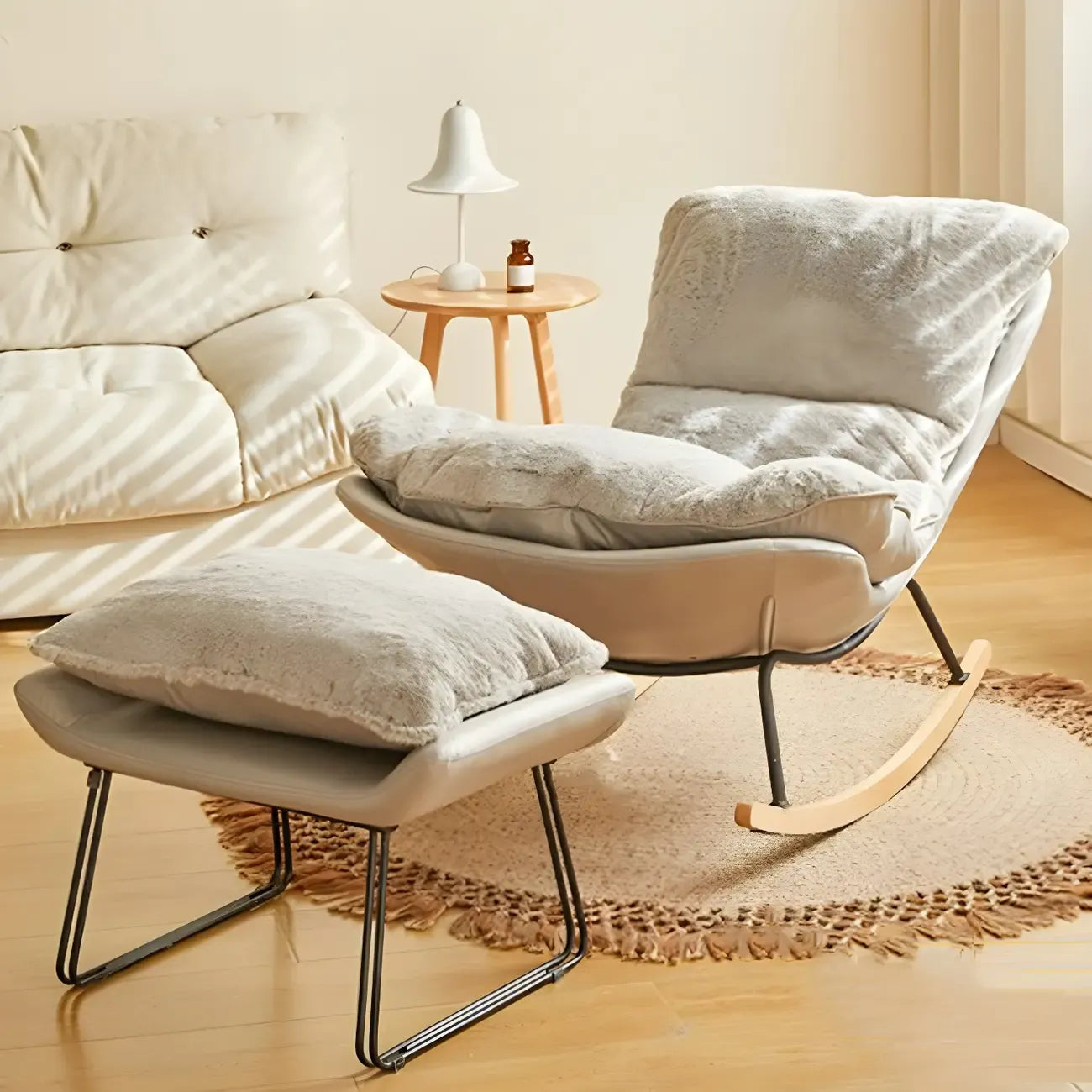 Suede Upholstered Rocking Chair with Ottoman for Living Room