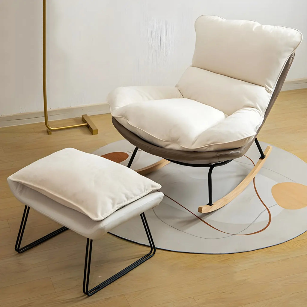 Suede Upholstered Rocking Chair with Ottoman for Living Room