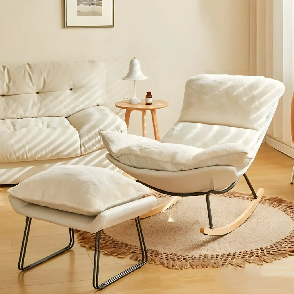 Suede Upholstered Rocking Chair with Ottoman for Living Room