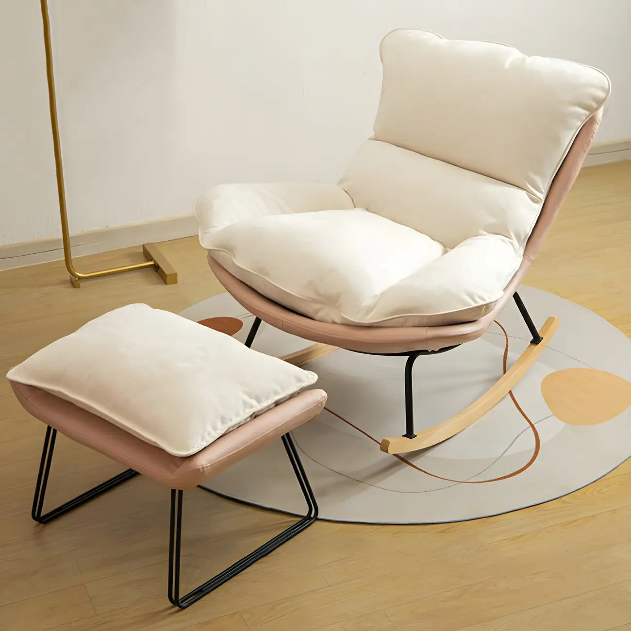 Suede Upholstered Rocking Chair with Ottoman for Living Room
