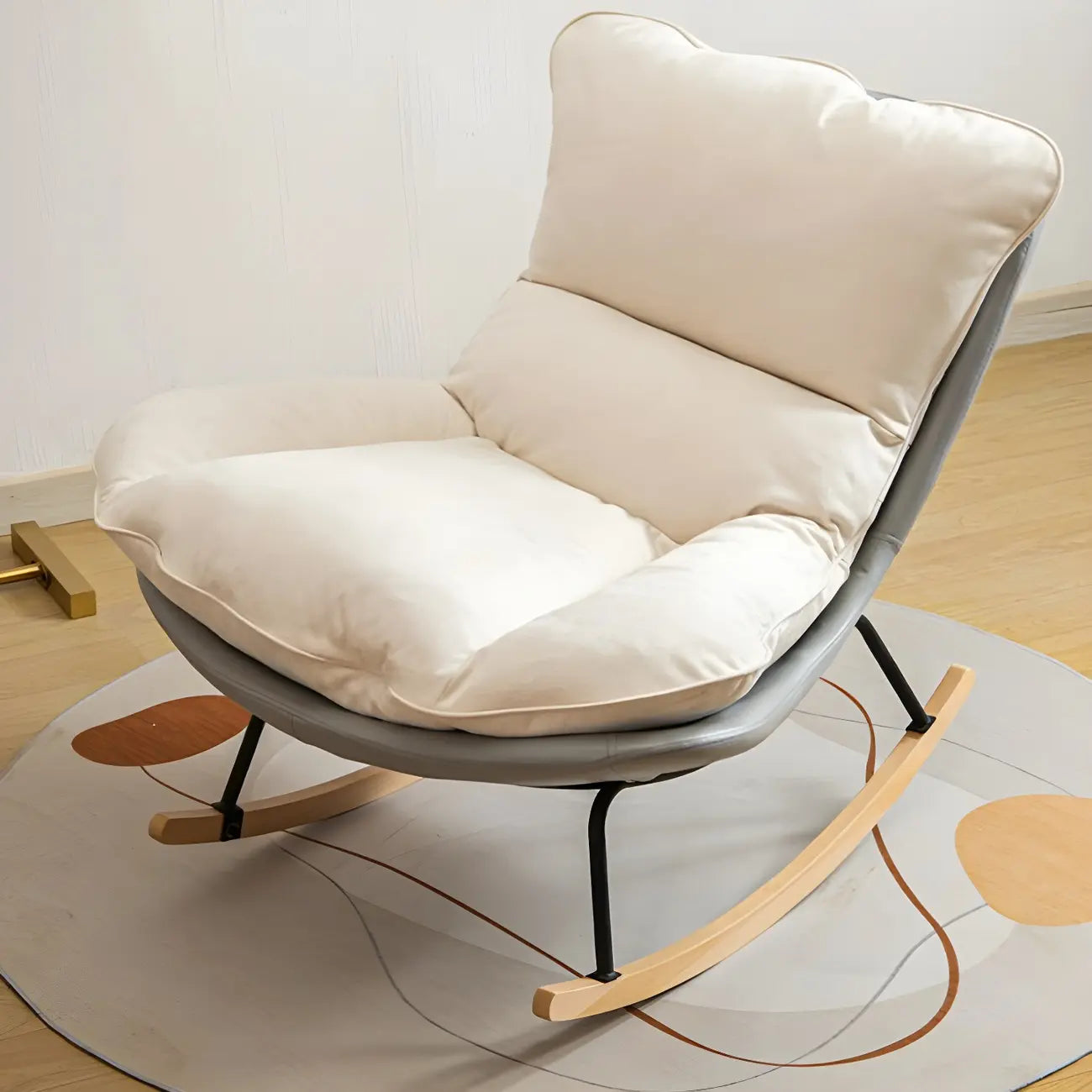 Suede Upholstered Rocking Chair with Ottoman for Living Room