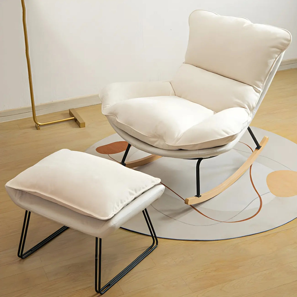 Suede Upholstered Rocking Chair with Ottoman for Living Room