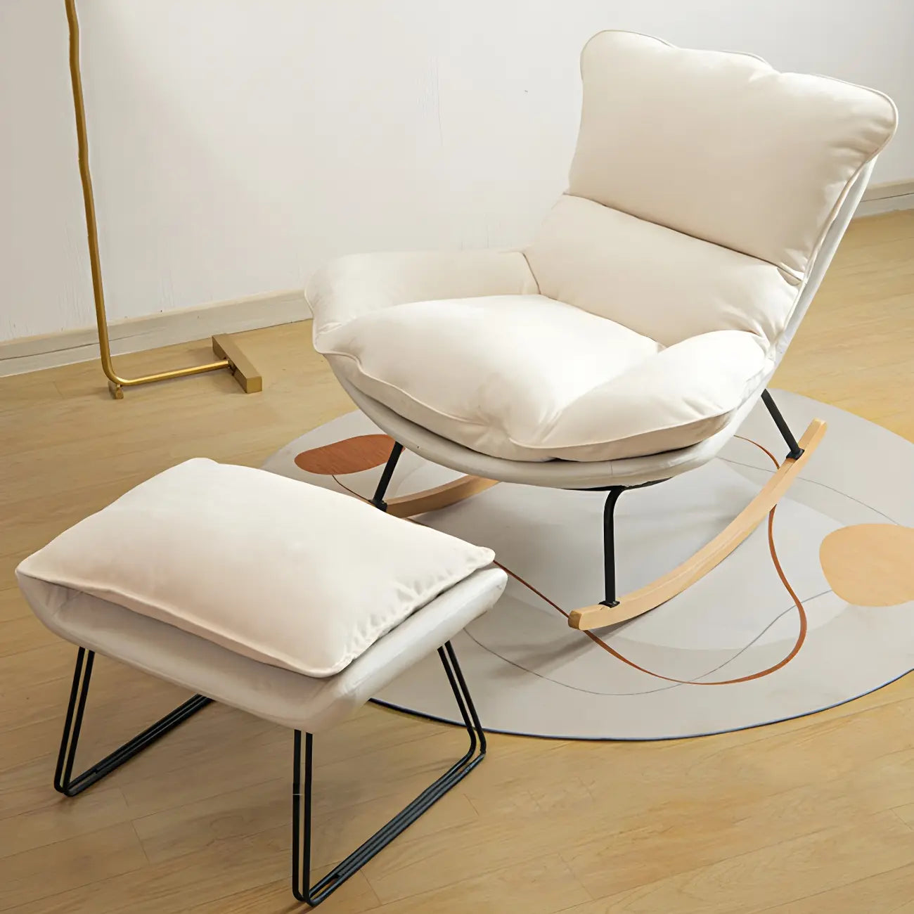 Suede Upholstered Rocking Chair with Ottoman for Living Room