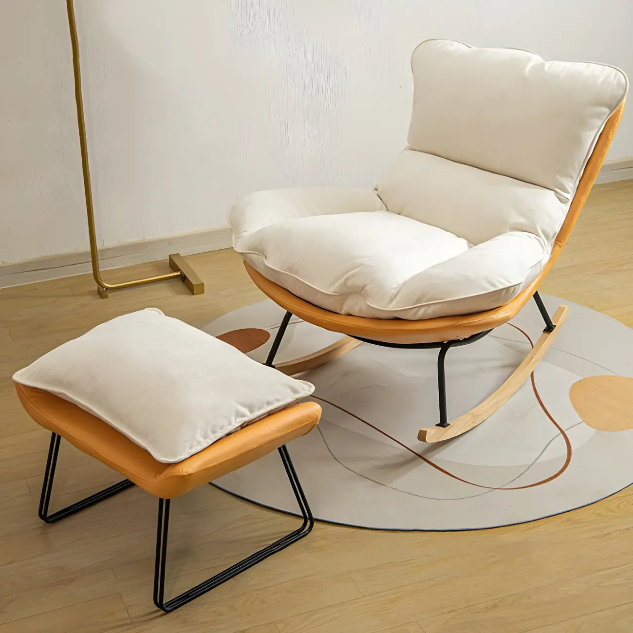 Suede Upholstered Rocking Chair with Ottoman for Living Room