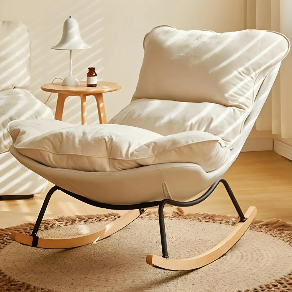 Suede Upholstered Rocking Chair with Ottoman for Living Room