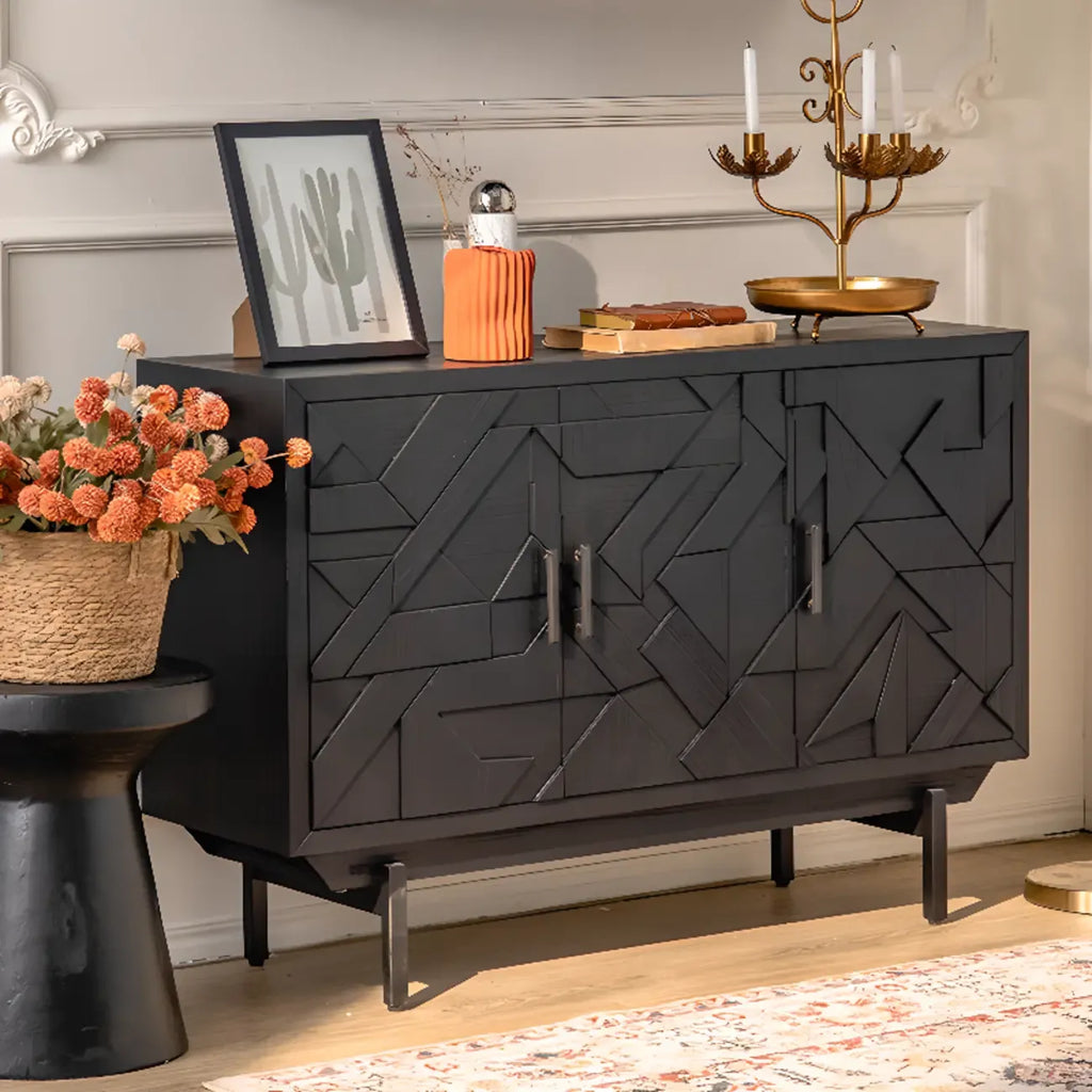 Rectangular Black Parlor Accent Cabinet with Straight Legs