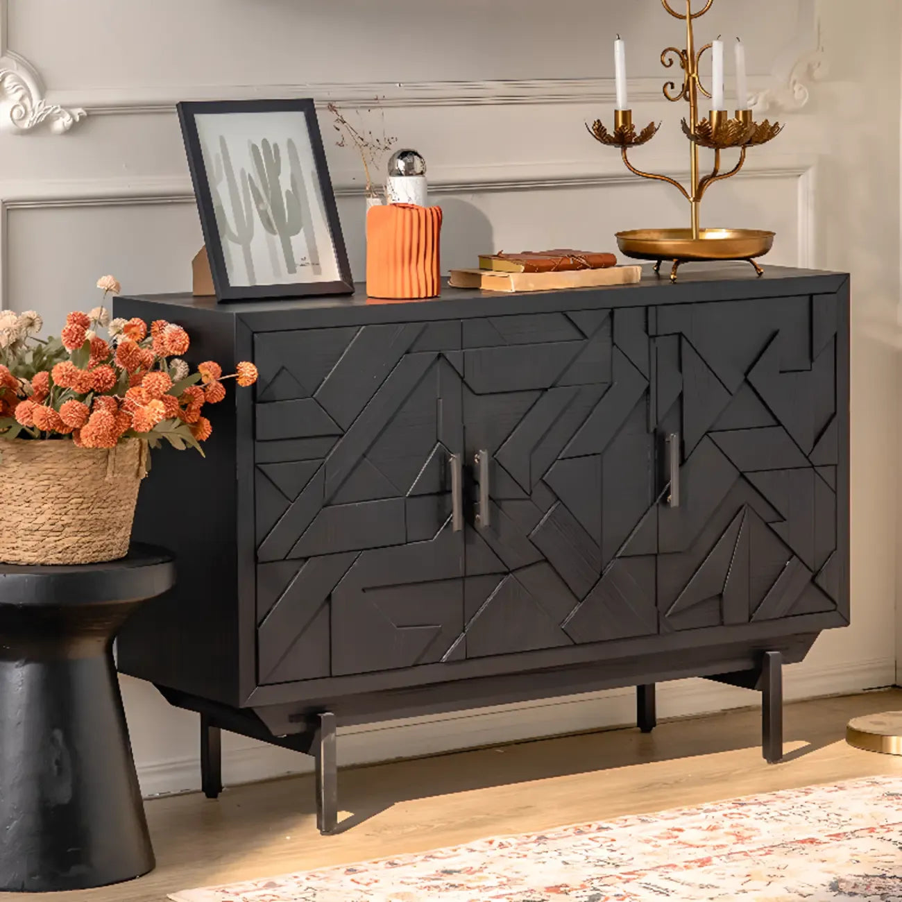 Rectangular Black Parlor Accent Cabinet with Straight Legs