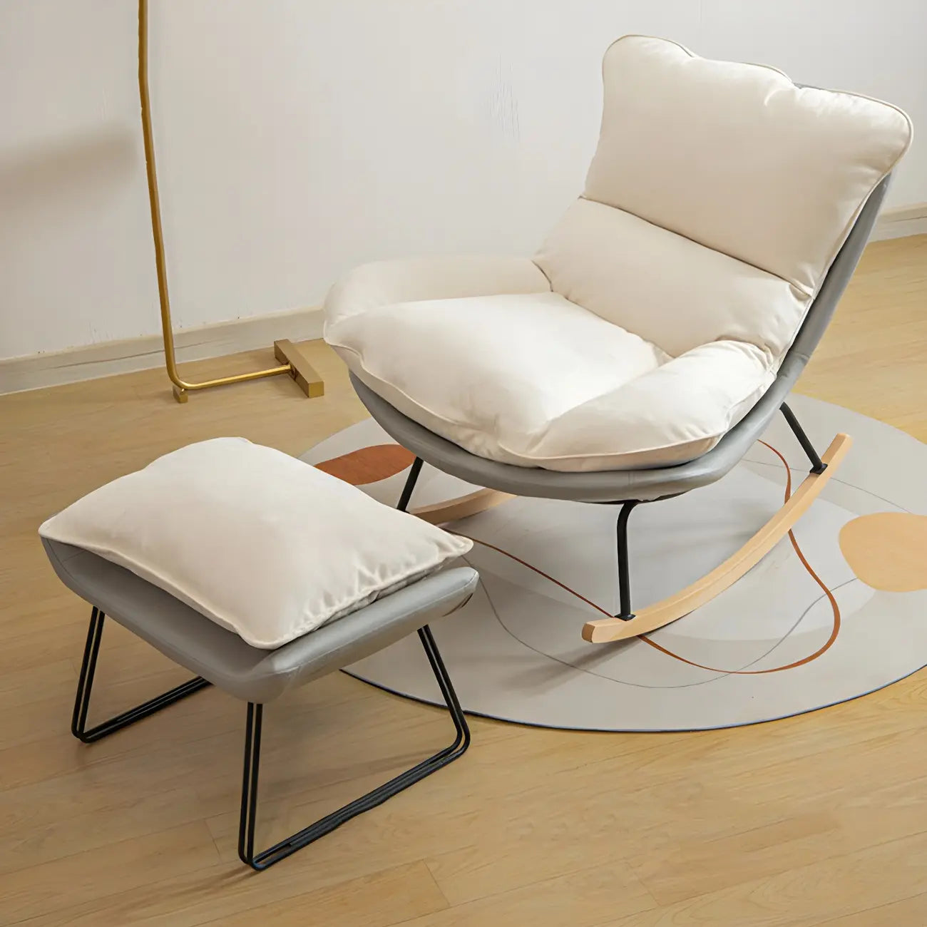 Suede Upholstered Rocking Chair with Ottoman for Living Room