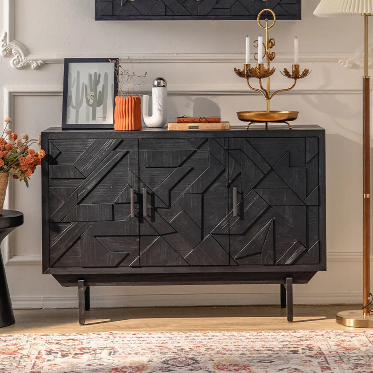 Rectangular Black Parlor Accent Cabinet with Straight Legs