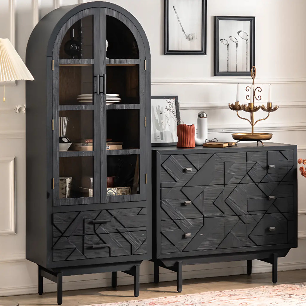 Rectangular Black Parlor Accent Cabinet with Straight Legs