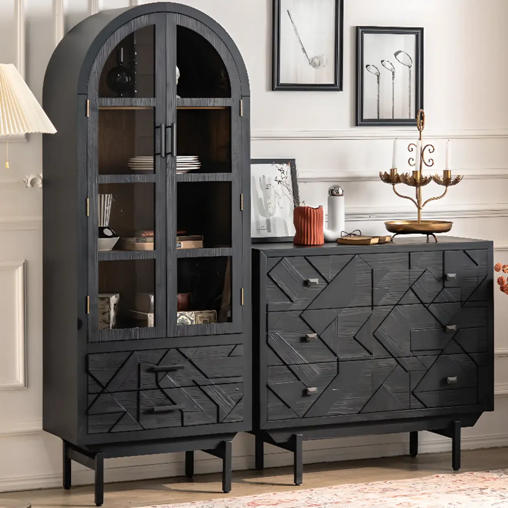 Rectangular Black Parlor Accent Cabinet with Straight Legs