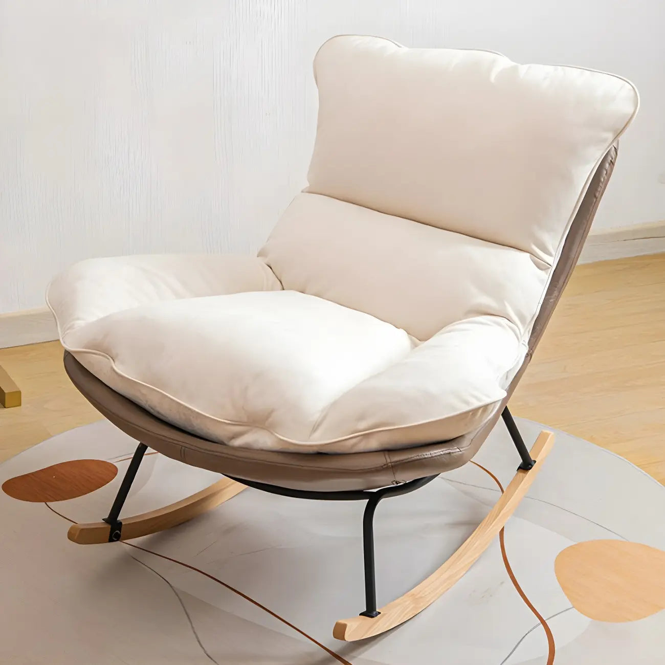Suede Upholstered Rocking Chair with Ottoman for Living Room