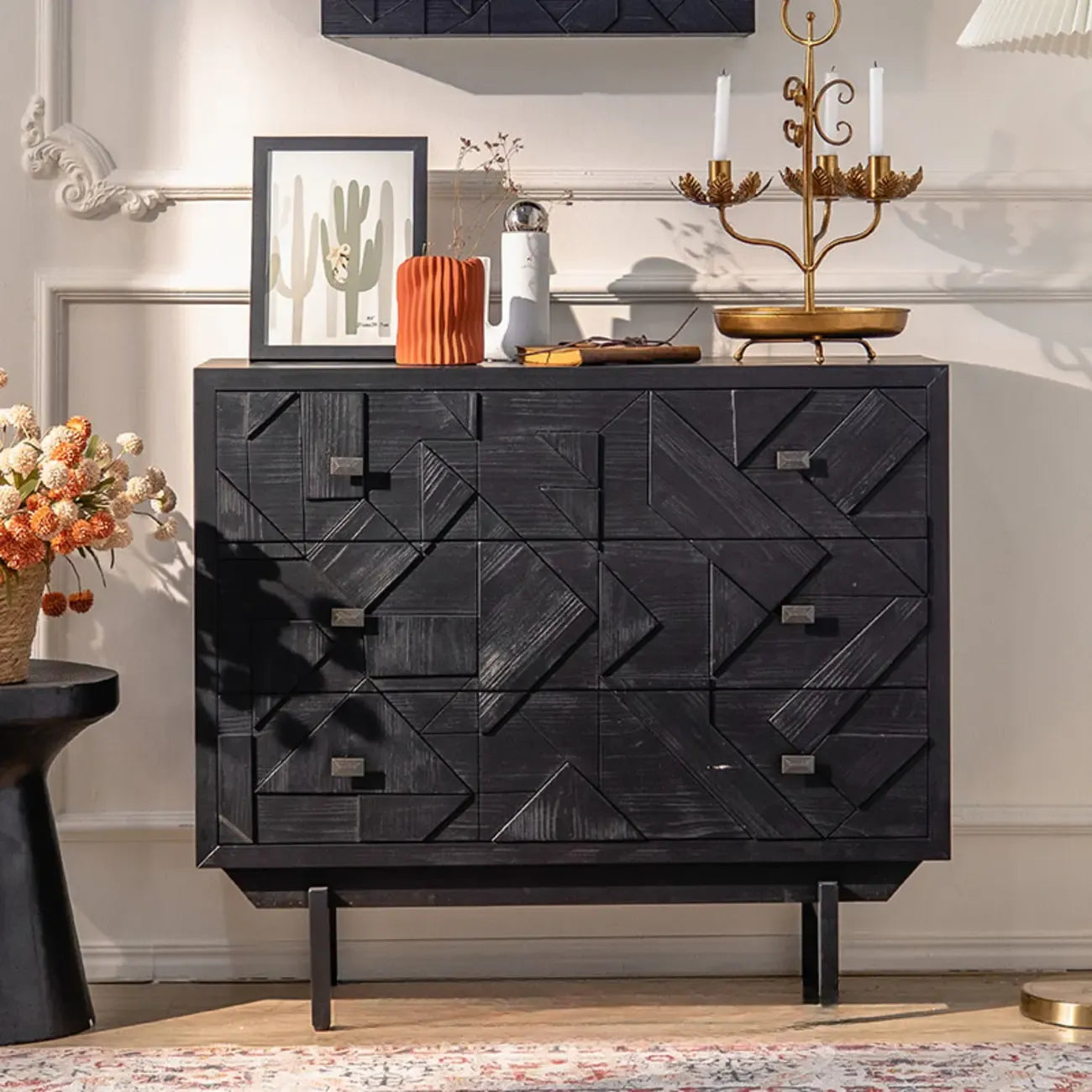 Rectangular Black Parlor Accent Cabinet with Straight Legs