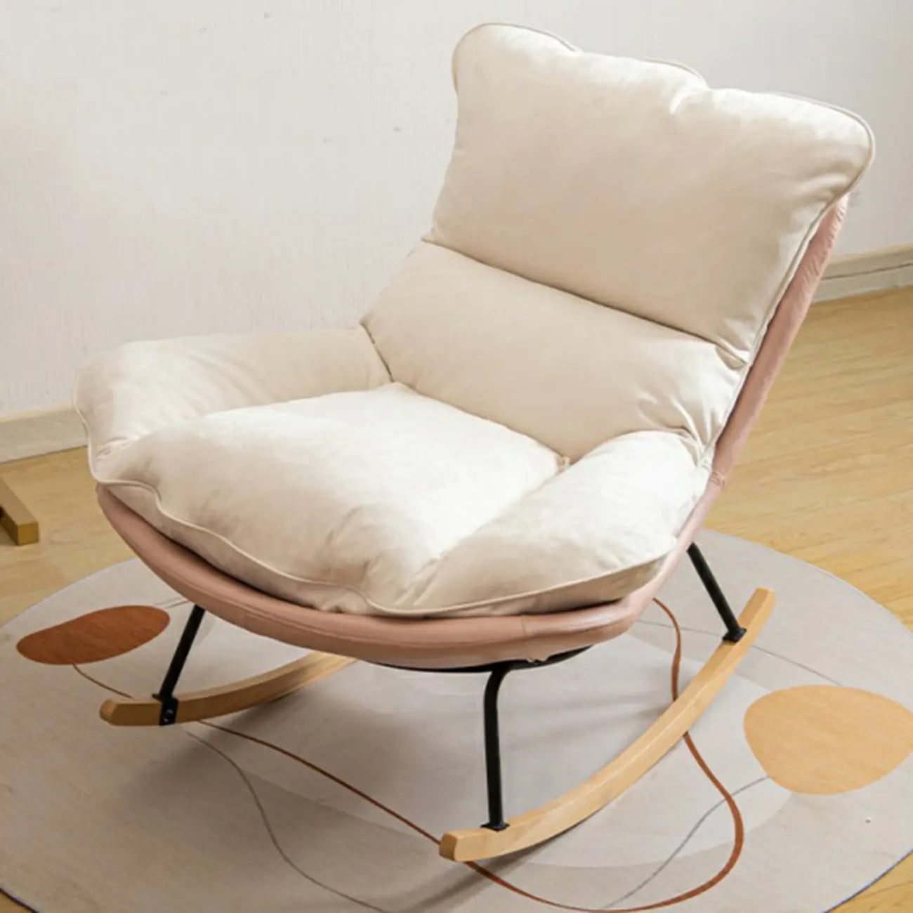 Suede Upholstered Rocking Chair with Ottoman for Living Room