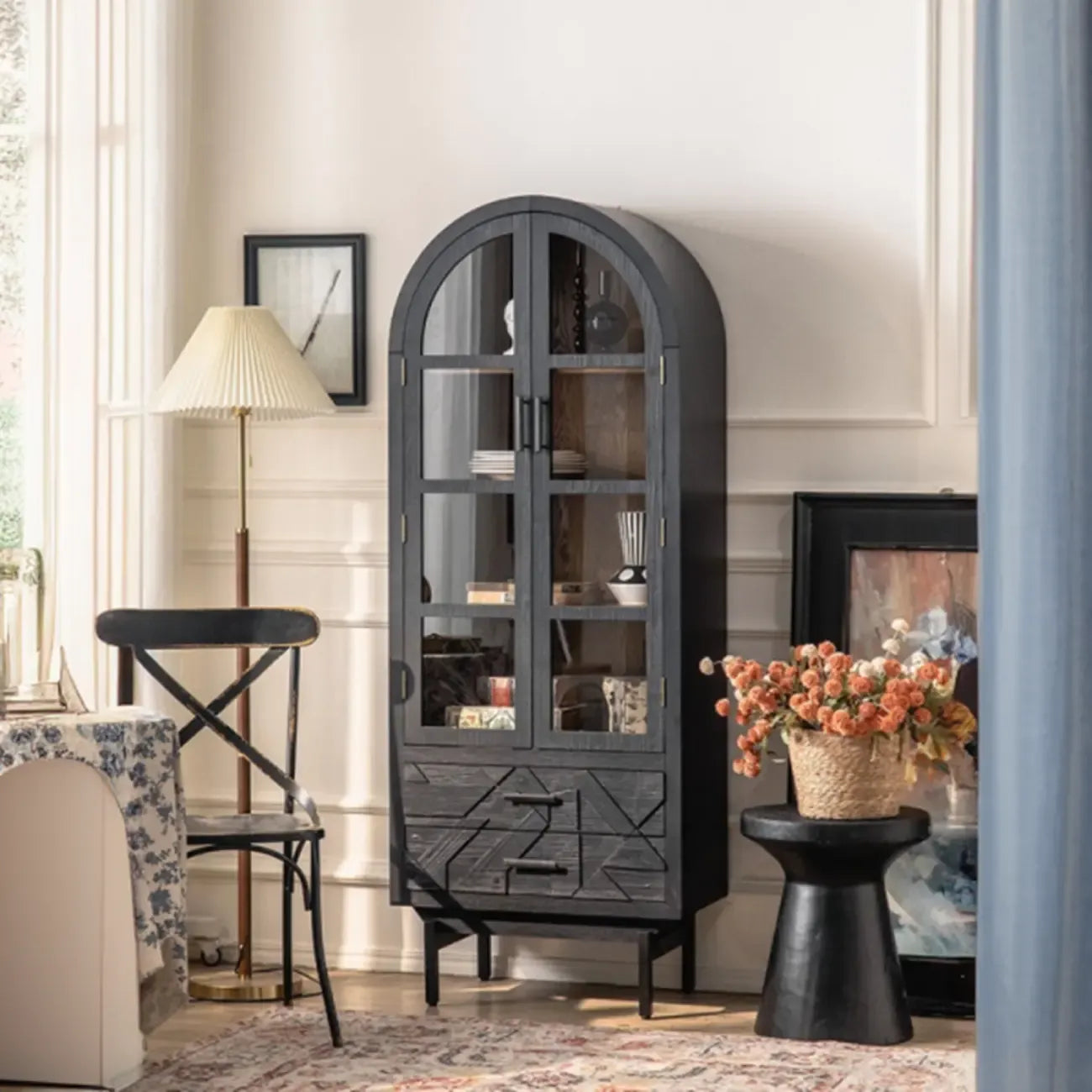 Rectangular Black Parlor Accent Cabinet with Straight Legs