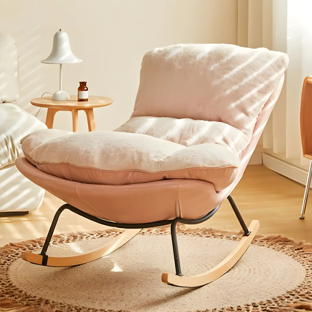 Suede Upholstered Rocking Chair with Ottoman for Living Room
