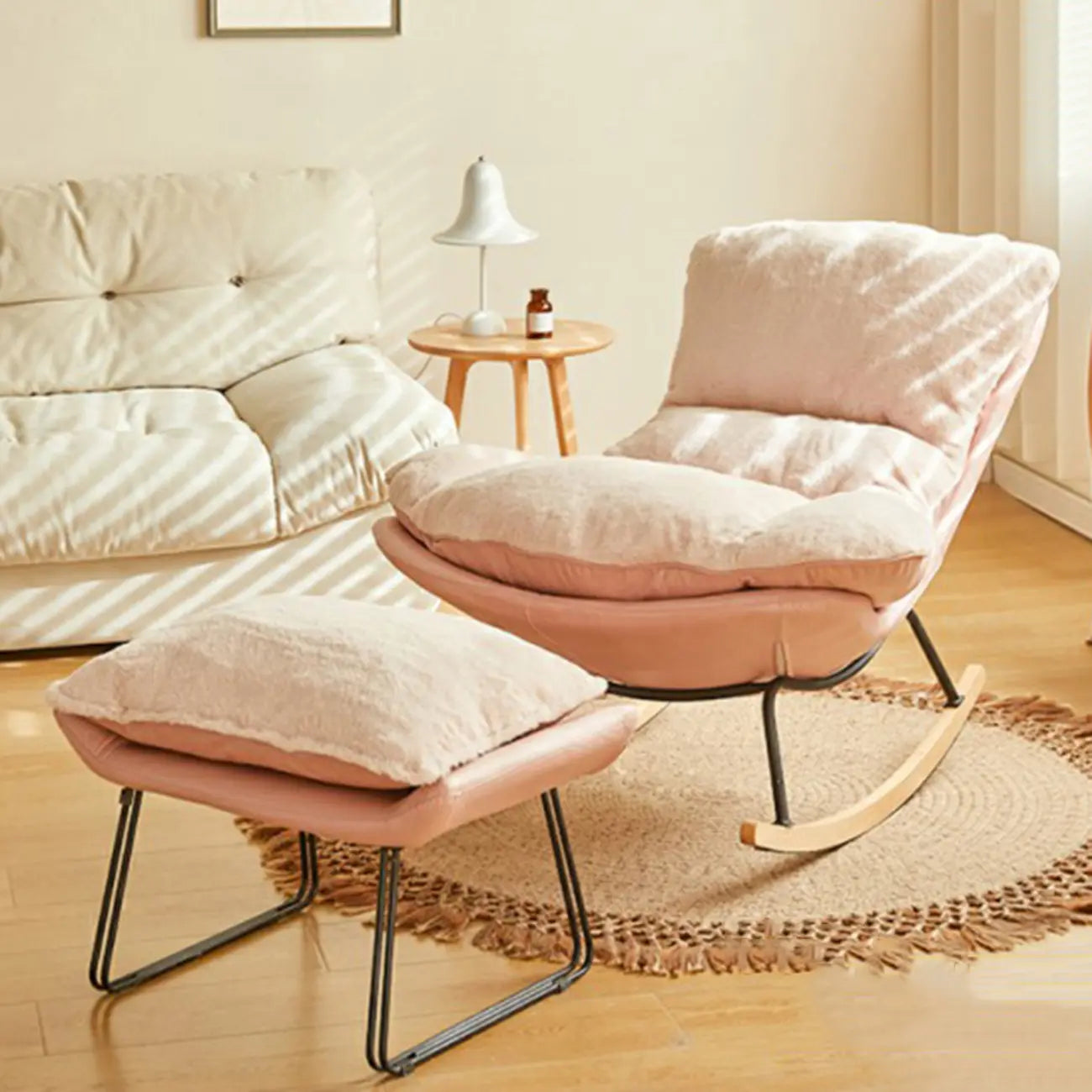 Suede Upholstered Rocking Chair with Ottoman for Living Room