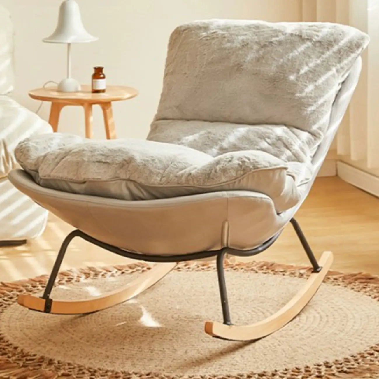 Suede Upholstered Rocking Chair with Ottoman for Living Room