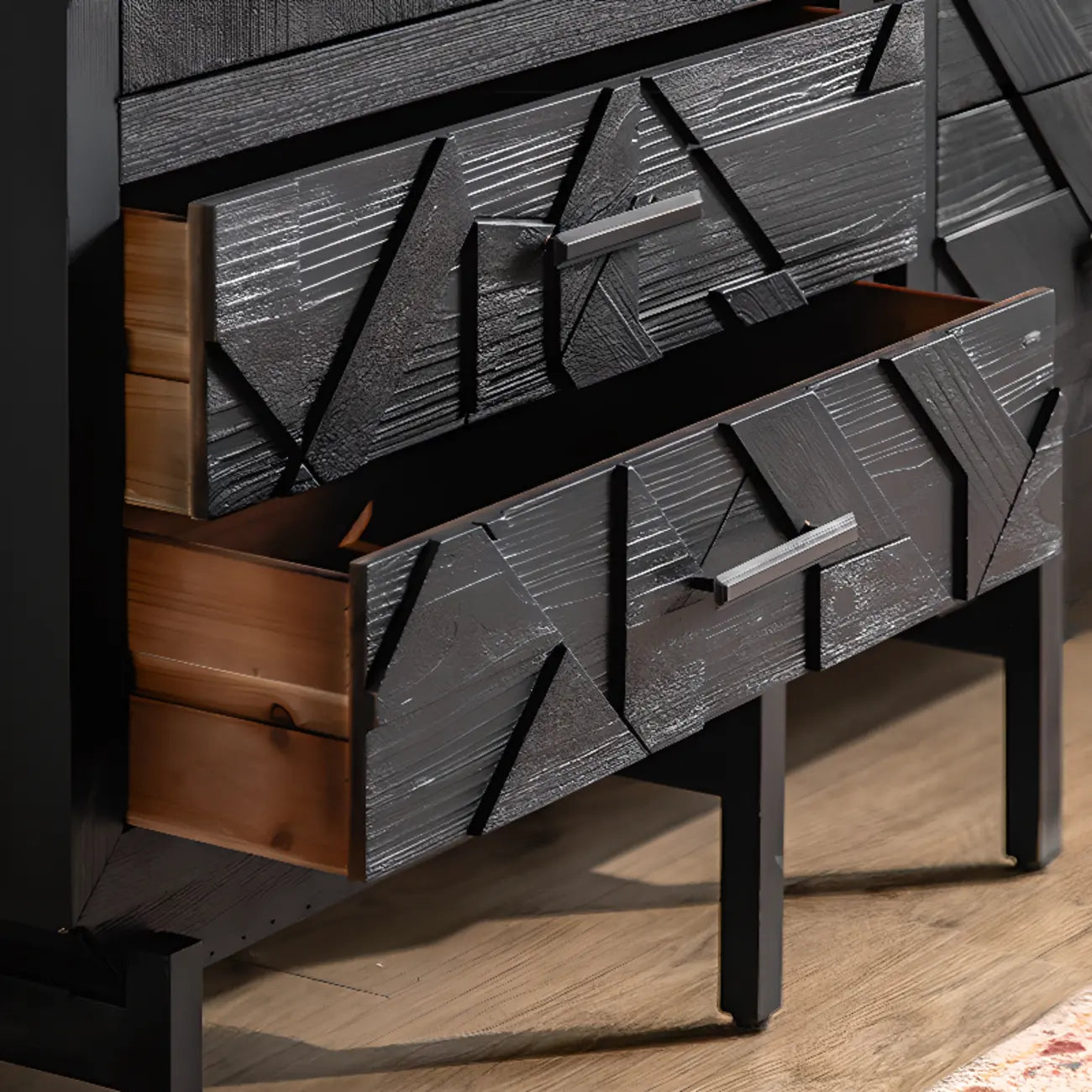 Rectangular Black Parlor Accent Cabinet with Straight Legs