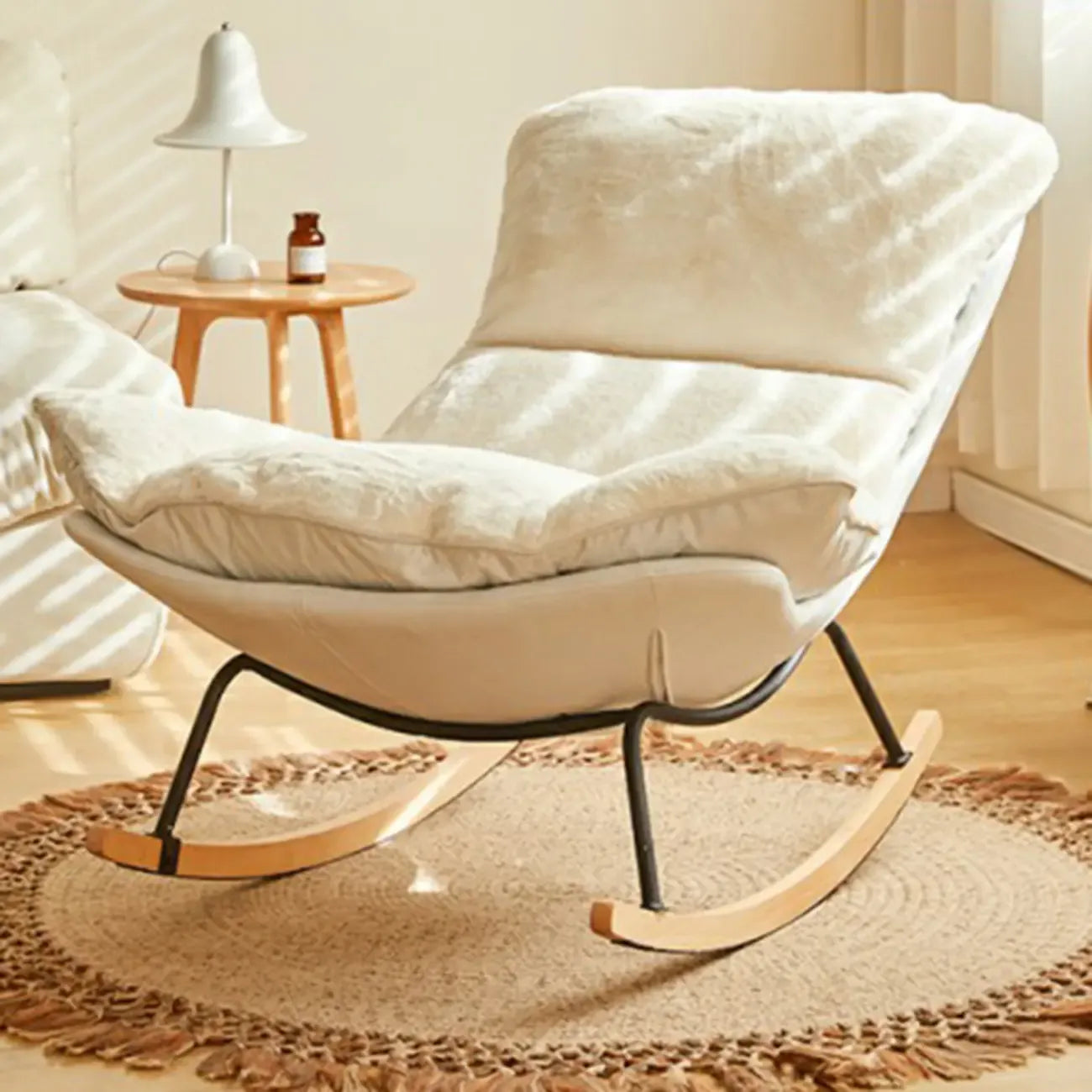Suede Upholstered Rocking Chair with Ottoman for Living Room