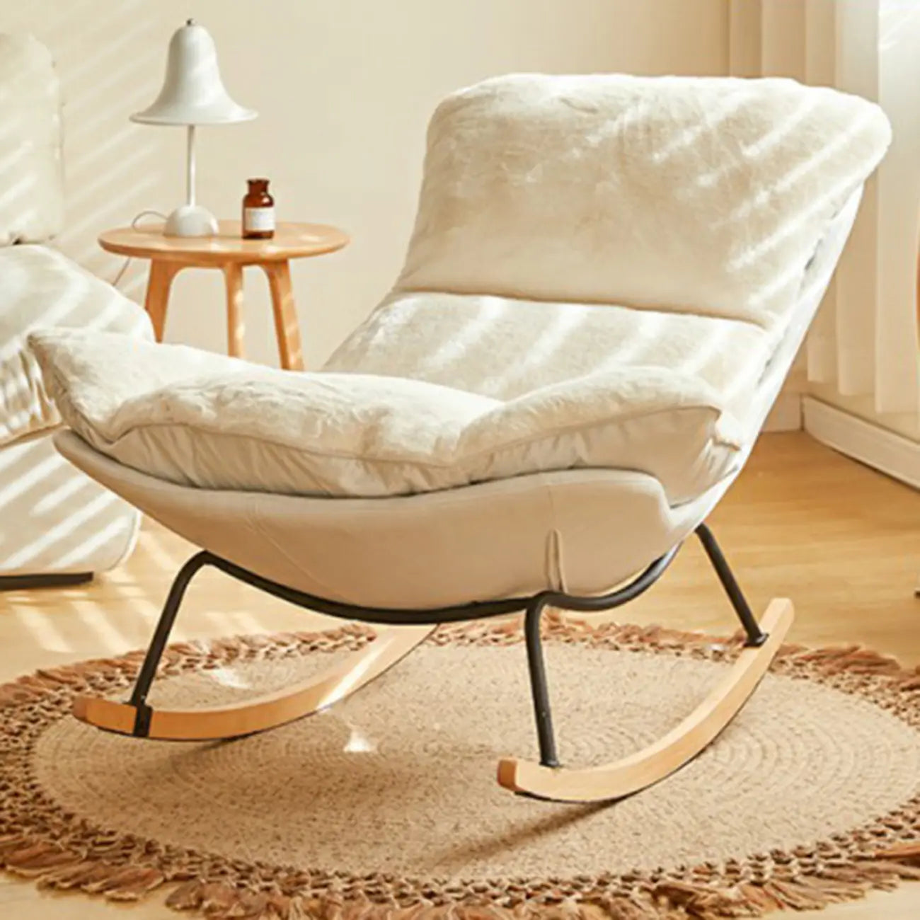 Suede Upholstered Rocking Chair with Ottoman for Living Room