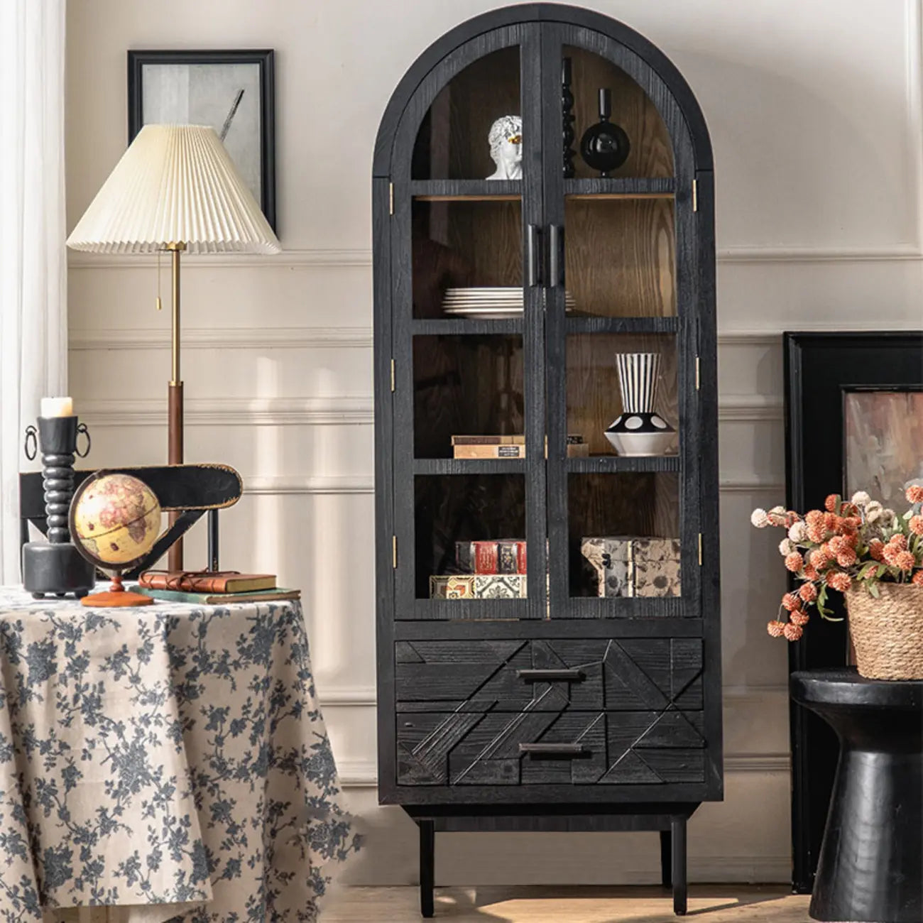 Rectangular Black Parlor Accent Cabinet with Straight Legs